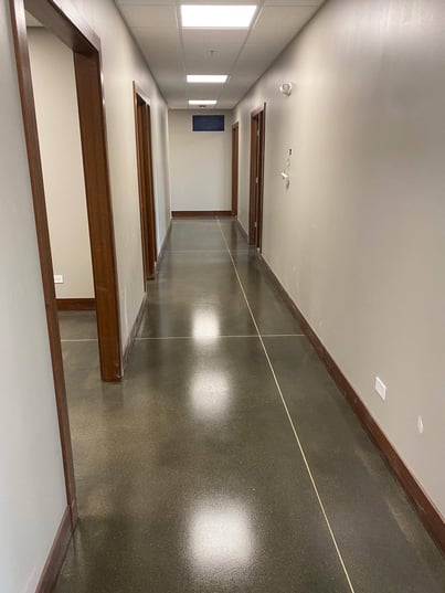 Satin Grind and Seal Epoxy flooring Commercial hallway