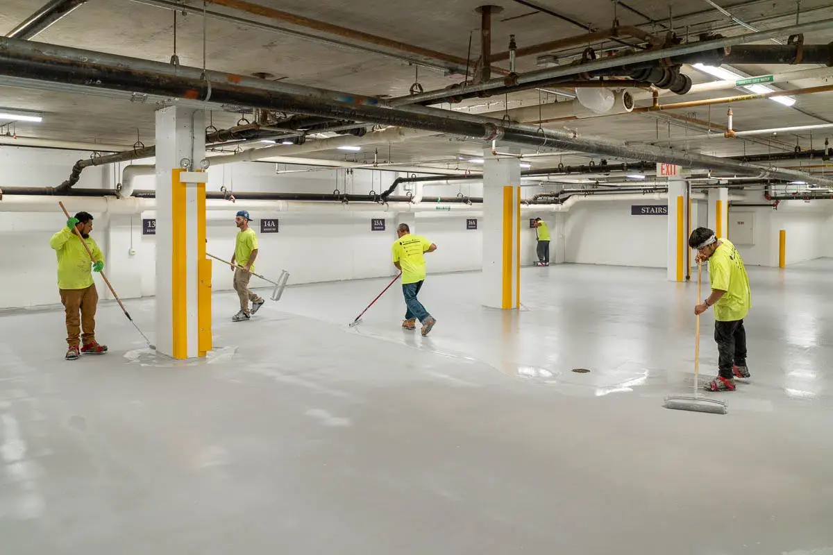 CustomCrete instals an Epoxy floor in an Illinois parking garage